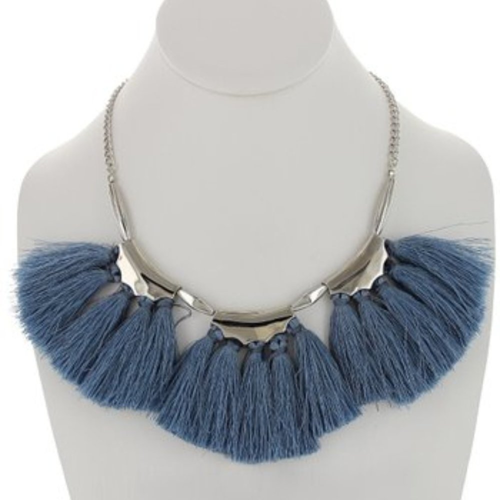 Blue fringe statement necklace